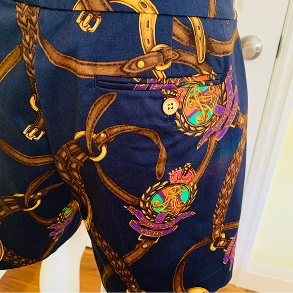 Ralph Lauren dark navy cotton shorts with Equestrian polo horse mallet print 10 - Picture 7 of 16